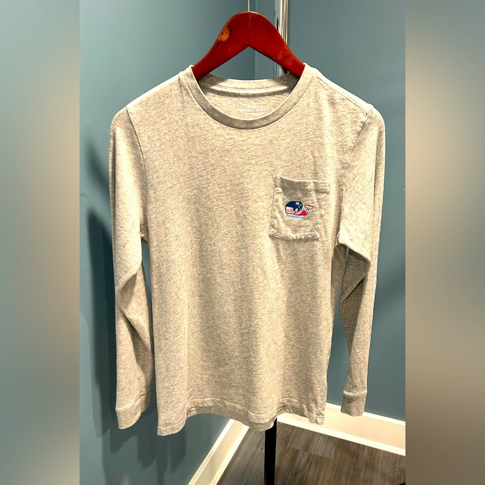 Boys Gray Long Sleeve Vineyard Vines Hockey Whale Shirt- Large
